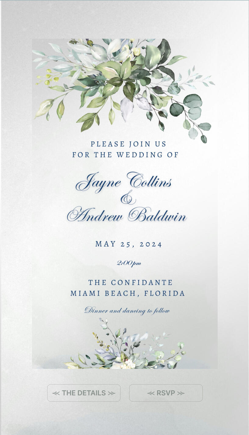 digital wedding invite with details page and online rsvp